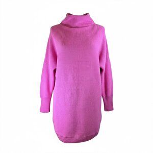 Free People Ottoman Slouchy Tunic Sweater Hot Pink Ribbed Knit Mock Neck Size S